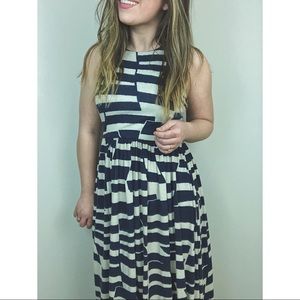 Navy Blue + Cream Maxi Dress Geometrical Print